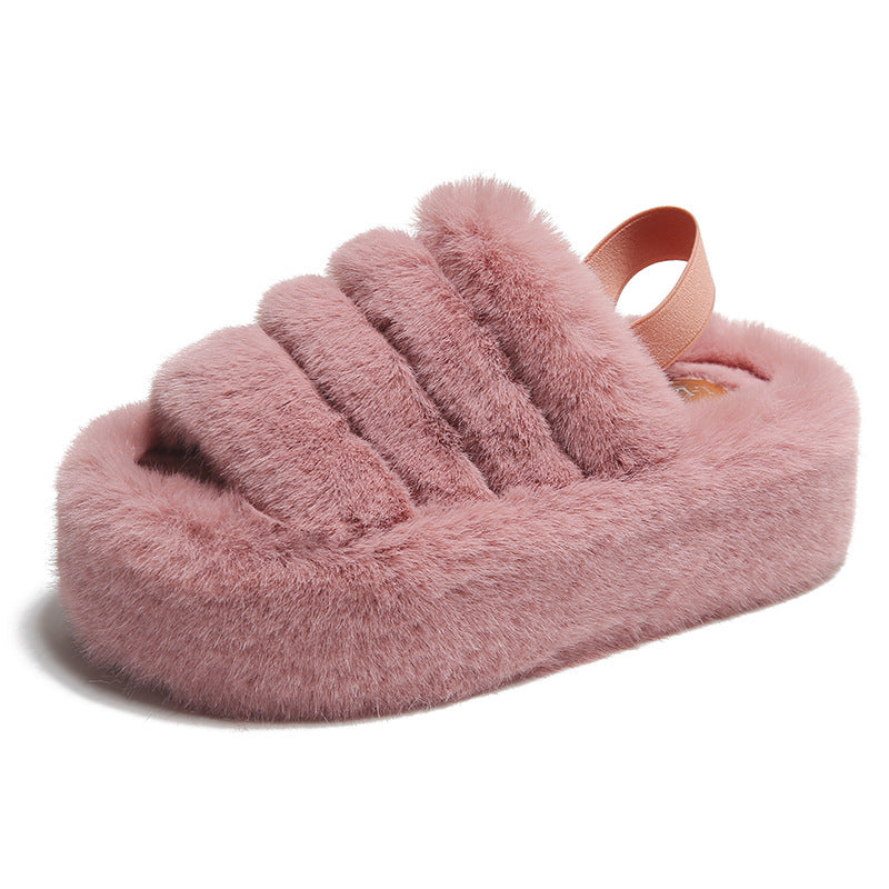 Wholesale 7CM thick-soled heel elastic band plush women to wear at home and outside.slippers